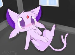 blush chibitracy color eeveelution espeon female female_only feral fur indoors nintendo nude pokemon pokemon_(species) purple_eyes purple_fur pussy solo tagme vulva