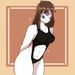 bikini blush brown_hair clothing countryhumans countryhumans_girl heart long_hair ludmi_country medium_breasts safe sfw simple_background south_korea_(countryhumans) sparkles white_body white_skin