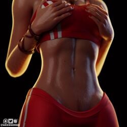 1girls 3d boardwalk_ruby_(fortnite) female female_only fortnite fortnite:_battle_royale hands_on_breasts holding_breasts muscular ruby_(fortnite) solo teasing weedson86 wet wet_skin workout workout_clothes