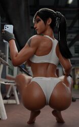 3d bleached bleached_clothing dark-skinned_female dark_skin gym overwatch overwatch_2 pharah raceplay tanuking3d