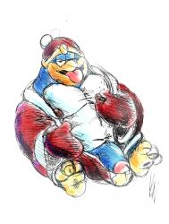 anthro avian balls beak big_balls big_penis blue_body boner bulge erection erection_pushing_underwear erection_under_clothes furry hat king_dedede kirby_(series) male male_only nintendo open_jacket overweight penguin penis solo solo_male tongue_out von-trousled