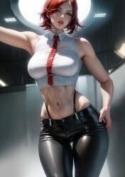 1girls abs ai_generated belly_button curvaceous curvy_body curvy_female curvy_figure exposed_stomach hi_res king_of_fighters leather leather_pants looking_at_viewer mature_female necktie red_hair short_hair solo_female solo_focus stable_diffusion tight_pants vanessa_(kof)