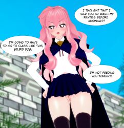 angry dialogue english_text koikatsu louise_francoise_le_blanc_de_la_valliere mostly_clothed no_panties pink_hair rubypsilanti self_upload small_breasts the_familiar_of_zero upskirt zero_no_tsukaima