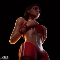 1girls 3d boardwalk_ruby_(fortnite) female female_only fortnite fortnite:_battle_royale fully_clothed muscular ruby_(fortnite) solo teasing weedson86 wet wet_skin workout workout_clothes