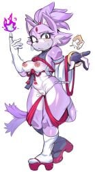 absurd_res anthro blaze_the_cat blush bodily_fluids breasts domestic_cat felid feline felis female genitals hi_res mammal nipples p4kamomo pussy sega solo sonic_(series) sonic_the_hedgehog_(series) sweat