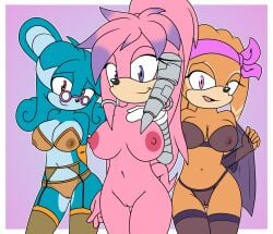 anthro archie_comics areola big_breasts breasts camel_toe clothing echidna eyewear female glasses group hi_res julie-su lagomorph lingerie mammal monotreme nipples nude pika pink_areola pink_nipples relic_the_pika sega shade_the_echidna sonic_(series) sonic_chronicles:_the_dark_brotherhood sonic_the_hedgehog_(archie) sonic_the_hedgehog_(comics) sonic_the_hedgehog_(series) sonicguru trio