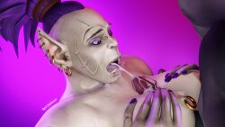 boobjob cum cum_in_mouth female green_penis green_skin lord_maldazzar mazoga_bladescar orc orc_(warcraft) orc_female orc_male purple_eyes purple_hair warcraft world_of_warcraft wow