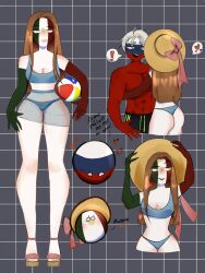 1boy 1girls bikini countryballs countryhumans countryhumans_girl female female_only gray_background hat heart idkcocco mexico_(countryhumans) russia_(countryhumans) simple_background white_body white_skin