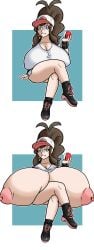 big_ass big_breasts breasts_bigger_than_head breasts_out clothed female female_only gigantic_breasts hilda_(pokemon) kingmelon nintendo pokémon_(species) pokemon tagme