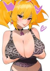 blonde_hair coco_kaine dismassd holding_breast hololive massive_breasts virtual_youtuber