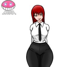 1girls big_ass big_breasts breasts breasts chainsaw_man curvy curvy_body curvy_female curvy_figure curvy_hips female female_only looking_at_viewer makima_(chainsaw_man) red_hair short_hair smile smiling_at_viewer suit yellow_eyes zirot