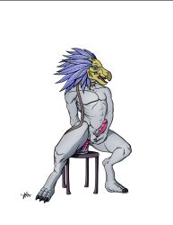 3_fingers 3_toes absurd_res alien anal anal_masturbation anal_sex animal_genitalia animal_penis anthro avian ball_grab balls beak blue_body blue_eyes blue_feather_hair blue_feathers claws collar colored digitigrade dildo dildo_in_ass dildo_insertion dildo_sitting erection fangs feather_hair feathered_crest feathers feet finger_claws fingers furniture genitals grey_body grey_skin halo_(series) head_crest hi_res kig-yar leash leash_and_collar male masturbation microsoft muscular muscular_anthro muscular_male nude object_in_ass open_mouth penetration penis pseudo_hair ribbed_penis ridged_penis scalie sex_toy sex_toy_in_ass sex_toy_insertion shaded simple_background solo stool t'vaoan teeth toe_claws toes tongue unusual_anatomy unusual_genitalia unusual_penis v-i-e white_background xbox_game_studios yellow_body