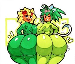 2girls ass_focus backwards big_ass big_breasts blaster_master blaster_master_zero_2 earth_day female kanna_(blaster_master) looking_at_viewer looking_back mr.ctm only plantie plants_vs_zombies smiling solar_flare_(pvz) voluptuous voluptuous_female winking winking_at_viewer