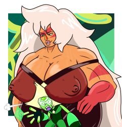 alternate_version_available big_breasts cartoon_network huge_breasts jasper_(steven_universe) long_hair muscular muscular_female orange_body orange_hair orange_skin peribooty4life peridot_(steven_universe) steven_universe voluptuous voluptuous_female