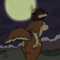 anthro ass female female_only full_moon huge_ass huge_butt looking_back lucy_lupa solo solo_female tail unclescooter wolf