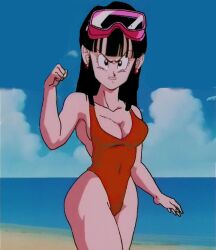 angry beach chichi cleavage dragon_ball dragon_ball_z earrings ed-orter edit fist milf outside shounen_jump swimsuit third-party_edit wife