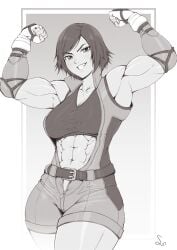 1girls 2d 2d_(artwork) abs armpits artist_signature bare_shoulders belt belt_buckle breasts clothed clothed_female clothes clothing cocky commission crop_top fighter flex flexing flexing_arms flexing_bicep gauntlets greyscale hi_res human jumpsuit kazama_asuka looking_at_viewer midriff midriff_baring_shirt monochrome muscles muscular muscular_arms muscular_female muscular_legs muscular_thighs namco posing short_hair showing_off signature six_pack smile smiling smiling_at_viewer smirk smirking smirking_at_viewer solo solo_female solo_focus speedl00ver sports_bra standing strong strong_woman tekken tekken_7 tekken_tag_tournament_2 thick_thighs thighs tomboy unzipped unzipped_bodysuit unzipped_jumpsuit wide_hips