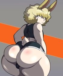 1boy anthro anthro_only ass back back_view backsack big_ass big_butt big_hips bunny bunny_boy bunny_ears cepsil0n curvaceous curvy curvy_body curvy_hips fat_ass femboy harry_gray_(eldiipiid) hips huge_ass huge_butt large_ass looking_at_viewer looking_back male_only rear_view shorts thick_thighs wide_hips