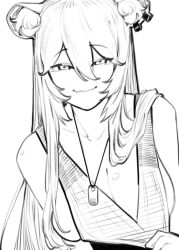 animal_ears breasts cleavage dismassd dogtag hololive hololive_gen_5 hololive_japan large_breasts lion_ears lion_girl long_hair shirt_pull shishiro_botan sketch smile smug tagme virtual_youtuber