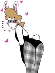 3d_glasses ass_focus ass_up blonde_hair blush bunny_boy bunny_ears bunny_tail bunnysuit crossdressing fishnets hearts looking_at_ass male_only nervous nervous_face nervous_sweat radford_(spooky_month) simple_drawing spooky_month unknown_artist white_skin