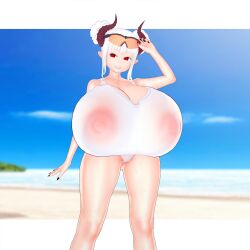 1girls 3d areolae barely_contained big_areola big_breasts female female_focus female_only horn horned_humanoid horns huge_breasts koikatsu light_skin nipples red_eyes shortstack skin_tight standing tagme tight_clothing white_hair xxios