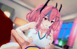 1boy 1girls 3d alternate_costume animated azur_lane bremerton_(azur_lane) bremerton_(scorching-hot_training)_(azur_lane) cum eagle_union_(azur_lane) ejaculation_between_breasts harada_(harada4780) indoors light-skinned_female light-skinned_male light_skin official_alternate_costume paizuri pink_hair twintails