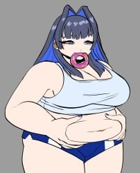 blue_hair chubby chubby_female eating fat hololive hololive_english hololive_english_-council- hololive_english_-promise- ouro_kronii peagade tagme virtual_youtuber