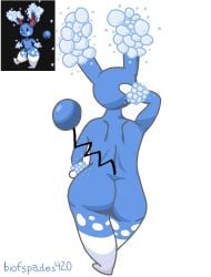 animal_humanoid anthro ass azumarill azumunny big_butt biofspades420 blue_body bubble female fusion generation_2_pokemon generation_4_pokemon hand_on_head hand_on_hip hi_res humanoid hybrid hybrid_pokemon lagomorph lagomorph_humanoid leg_markings lopunny mammal mammal_humanoid markings nintendo nude pokefusion pokemon pokemon_(species) pokemon_fusion pokemon_infinite_fusion pose rear_view short_stack slightly_chubby slightly_chubby_female tail thick_thighs thigh_markings wide_hips