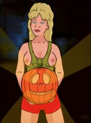 1girls blonde_hair breasts breasts_out breasts_out_of_clothes breasts_out_of_tank_top camel_toe cameltoe clothes clothing female halloween jack-o'-lantern king_of_the_hill luanne_platter nipples pumpkin shirt shorts solo tank_top thighs ton_(artist)