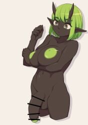 1futa 2022 areolae big_breasts big_penis black_body black_penis black_skin breasts censored demon flaccid foreskin futa_only futanari genitals glans green_glans green_hair green_nipples hair hi_res horn humanoid humanoid_genitalia humanoid_penis humanoid_pointy_ears intersex inverted_nipples muraosamu nipples not_furry nude partially_retracted_foreskin penis portrait solo standing three-quarter_portrait uncut