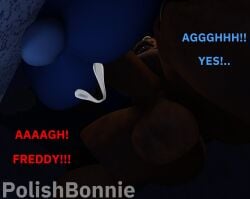 2boys anthro ass ass_focus balls bear cum_in_ass cum_inside dialogue ejaculation english_text erection five_nights_at_freddy's five_nights_at_freddy's_2 fnaf gay hi_res humanoid living_machine looking_pleasured male male/male male_only penis polishbonnie rabbit red_eyes robot sex text withered_bonnie withered_freddy