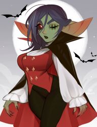 1girls absurd_res big_ears black_sclera blue_hair female female_only goblin goblin_female gobtober gobtober_2023 green_skin looking_at_viewer maewix1 one_eye_closed pointy_ears red_eyes scar scar_across_eye sharp_fingernails solo vampire