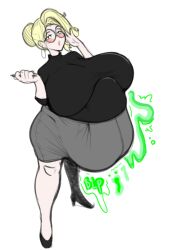 belly big_belly big_breasts big_stomach blush digestion female female_focus female_only female_pred fof fourofour glasses hyper_breasts looking_at_viewer madz_(madzisstacked) madzisstacked real_person stomach vore vore_belly yellow_hair