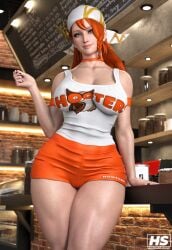 1girls 3d abs big_breasts breasts capcom female female_only green_eyes hagiwara_studio hooters minayle monster_hunter monster_hunter_rise muscular orange_hair solo tagme