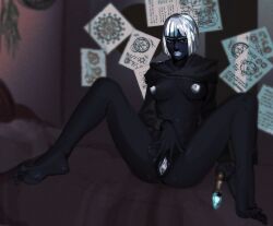 black_body black_skin breasts character_request dark-skinned_female dark_skin female female_focus female_only looking_at_viewer naked naked_female nipples nude nude_female pussy short_hair unknown_artist white_hair white_nipples white_pussy