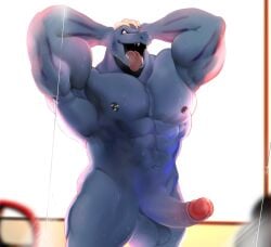 1boy abs balls biceps big_muscles bodily_fluids erection flexing generation_1_pokemon genitals hi_res huge_cock karkuma machoke male male_only mirror monster muscular muscular_male nintendo nipple_piercing nipples nude pecs penis piercing pokémon_(species) pokemon pokemon_(species) solo sweat tongue tongue_out