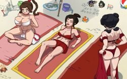 3girls ass avatar_the_last_airbender azula back background beach beach_towel big_ass big_breasts bikini black_hair breast_size_difference brown_hair bubble_butt crab dako09 feet female female_only huge_breasts large_breasts legs mai_(avatar) medium_breasts meme mini-jiro multiple_girls open_toe_shoes relaxing sand skirt small_breasts stomach sunbathing swimsuit thick_thighs thong ty_lee undressing