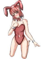 1girls alternate_costume ass_visible_through_thighs bangs bare_legs barefoot blush braid breasts bunny_ears bunny_girl bunnysuit embarrassed female female_only fire_emblem fire_emblem_engage kafu_hina kneeling lapis_(fire_emblem) legs looking_at_viewer medium_breasts medium_hair nintendo red_eyes red_hair solo white_background