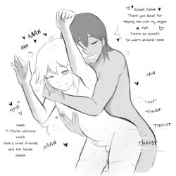 2boys against_wall basil_(omori) cute dark-skinned_male english_text femboy gay gay_anal gay_sex hornydaddy interracial kel_(omori) light-skinned_femboy monochrome nude omori penetration penis sex text twink yaoi