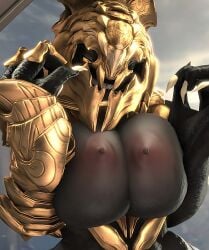 1girls 3d 3d_(artwork) arbiter arbiter_(halo) areolae armor breasts edit edited female_sangheili genderswap_(mtf) halo_(series) large_areolae large_breasts nipples presenting rayhuma sangheili scalie