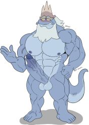 amphibia amphibian anthro balls beard big_balls big_penis blue_body blue_skin blush boner erection facial_hair king_andrias_leviathan male male_only muscles muscular newt nude ofstrial penis precum solo solo_male straight_hair tail white_hair