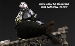 3d annoyed bbw big_breasts black_hair breasts chubby chubby_female daz3d daz_studio dialogue dress feet female foot_fetish foot_focus furry lowhangingfruit3d_(artist) mei_ling_(lhf3d) original_character panda pinup thick_legs thick_thighs thighs wide_hips