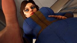 3d big_breasts bioshock bioshock_infinite blue_eyes cosplay curvy elizabeth_comstock fallout female_focus lordaardvark selfie solo vault_suit