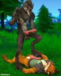 2022 3d 3d_(artwork) 4:5 animal_genitalia animal_penis anthro anthro_on_anthro averyhyena balls barefoot big_balls big_penis bodily_fluids bottomless canid canine canine_genitalia canine_penis canis claws clothed clothing digital_media_(artwork) dire_(fortnite) dominant dominant_male dripping duo epic_games erection feet fennix_(fortnite) foot_fetish foot_on_penis foot_play footjob fortnite fox fur gay genital_fluids genitals glowing glowing_eyes hi_res hindpaw interspecies knot looking_pleasured lying male male/male male_on_anthro mammal masturbation nude on_back outside pawpads paws penile penile_masturbation penis precum precum_drip public sex source_filmmaker standing submissive submissive_male toe_claws toes were werecanid werecanine werewolf wolf