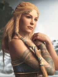 1girls 3d 3d_(artwork) aesir_(norse_mythology) blonde_hair blue_eyes braid braided_hair female female_only fully_clothed god_of_war god_of_war_ragnarok goddess long_hair milf mythology norse_mythology santa_monica_studio sif_(god_of_war) solo solo_female sony_corporation sony_interactive_entertainment tattoo tattooed_arm tattoos word2