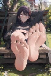 1girls ai_generated anime barefoot curvaceous curvy curvy_body curvy_female curvy_figure feet feet_focus female female_focus female_human female_human_feet female_only foot_fetish foot_focus hoshino_ai house human human_only idol light-skinned_female light_skin long_hair looking_at_viewer manga oshi_no_ko pov pov_eye_contact pov_feet purple_hair seductive seductive_eyes seductive_look seductive_mouth seductive_pose seductive_smile shiroppo soles stable_diffusion toes tree white_skin young