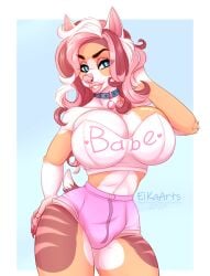 anthro big_breasts breasts bulge canine curvy curvy_figure ei-ka fur furry futanari georgie_(allriane) hips intersex large_breasts orange_fur pink_hair pitbull thick_thighs two_tone_fur two_tone_hair voluptuous white_fur white_hair wide_hips