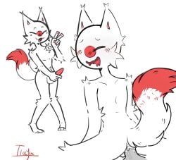 1boy 1futa animal_penis breasts closed_eyes countryhumans countryhumans_girl cum cum_in_pussy cum_inside fox_ears fox_tail furry furry_tail futanari holding_penis ilayajg japan_(countryhumans) penetration penetration_from_behind white_hair