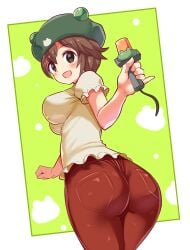 1girls ass big_ass big_breasts blush breasts brown_hair cougar1404 hat mega_man mega_man_battle_network midorikawa_kero pants ribitta tight_pants tight_shirt