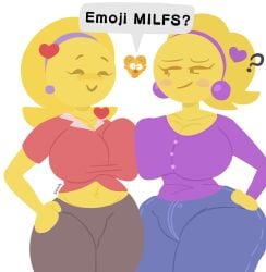 2girls 3girls ? accessory anthro ass_visible_through_thighs asymmetrical_docking belly_button big_ass big_breasts big_butt breast_press breast_squeeze breast_to_breast curvaceous curvy curvy_female curvy_figure duo_focus earrings emoji_(race) emoji_bitch emoji_milf emojifam_(sssir8) female female_focus female_only heart mature_female milf mob_face moonraige moonstadew mother ms._bethany multiple_girls no_outlines ponytail question_mark slobbyslapper smile sssir sssir8 thigh_highs tight_clothing tight_pants top_heavy voluptuous voluptuous_female wide_hips yellow_body yellow_skin